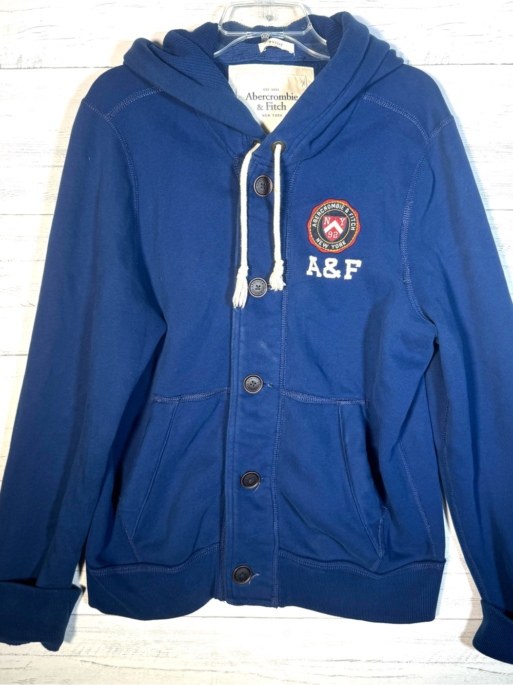 VTG Y2K Abercrombie & Fitch Muscle Button Hoodie Cardigan Sweatshirt Embroidered